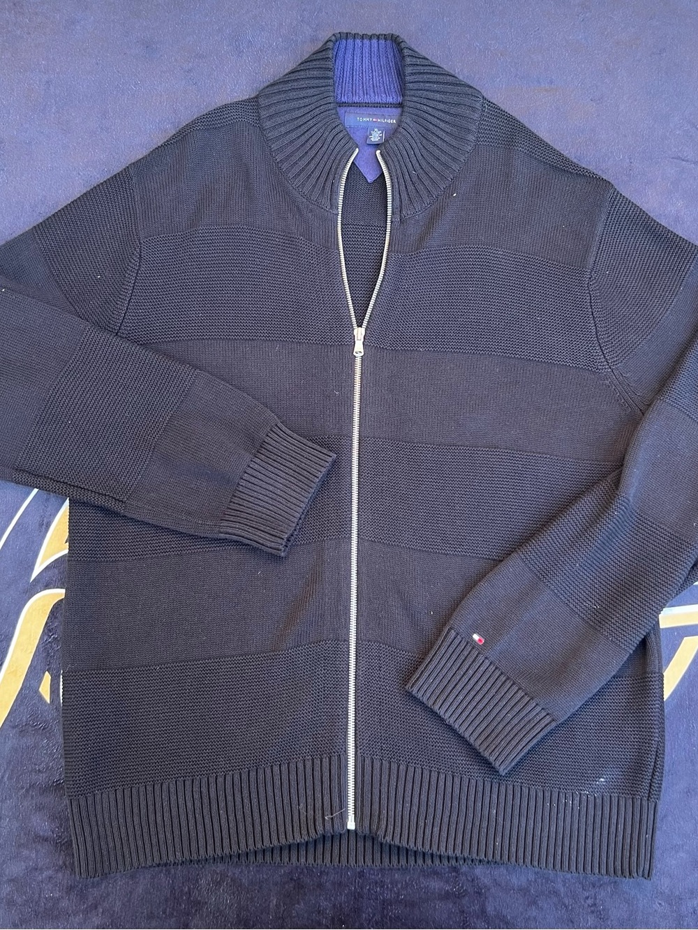Tommy Hilfiger Men's Black Full-Zip Ribbed Knit Sweater